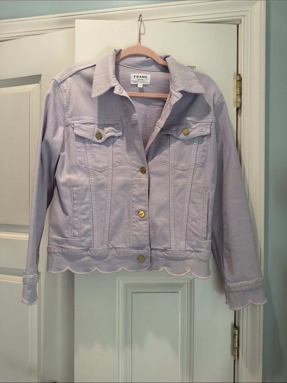 Frame Denim Lavender Scalloped Hem Jean Jacket